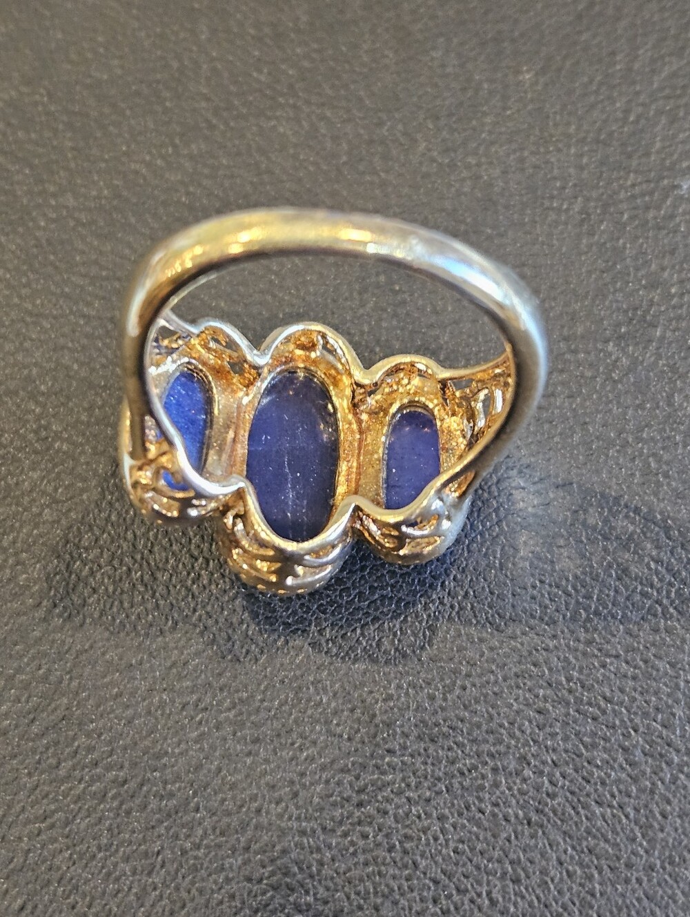 Three-Stone Blue Faceted Lapis Gemstone Ring in Gold Over Sterling Silver - Picture 5 of 7